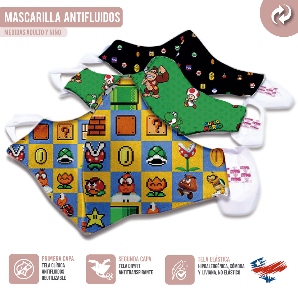 Mascarilla Reutilizable Personalizada Mario Bross Antifluidos Antitranspirante