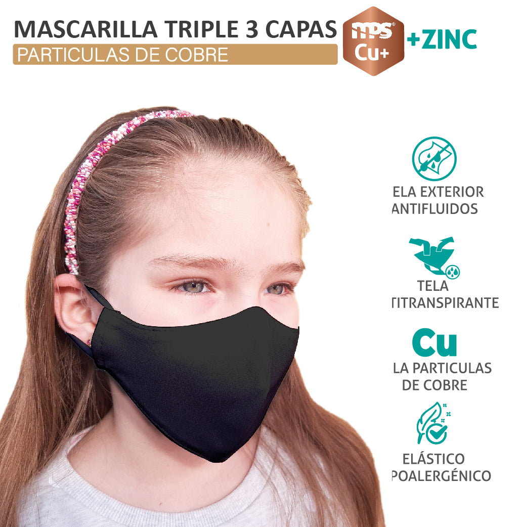 Pack 3 Mascarilla de Cobre NIÑO TRIPLE 3 CAPAS Antifluídos Certificada