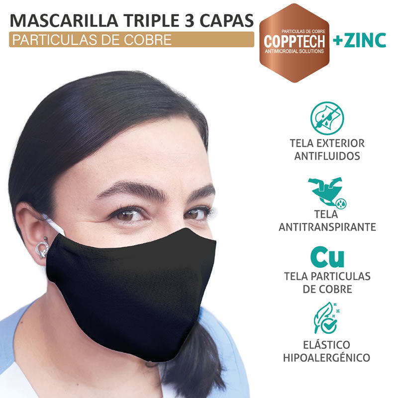 Mascarilla de Cobre TRIPLE 3 CAPAS Antifluídos Certificada