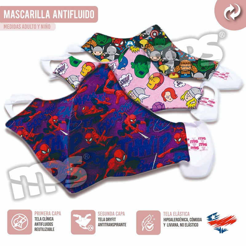 Mascarilla Reutilizable Personalizada Avengers Antifluidos Antitranspirante